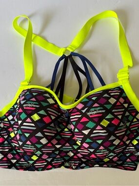 Victorias Secret VSX Sport Women 36C Geometric Strappy Underwire Sports Bra EUC